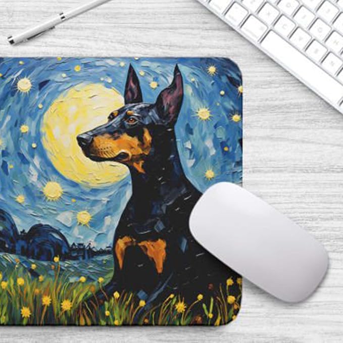 Starry Night Doberman Dog Mouse Pad for Home Office Gaming Working Desk Computer Desktop Accessories Non-Slip Rubber Mouse Pad for Dog Lovers (Doberman)
