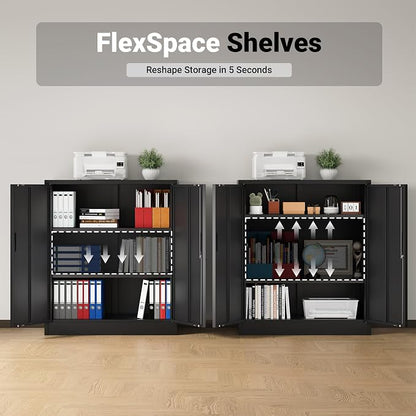 CJF Metal Storage Cabinet, 36" H Locking Storage Cabinet with Shelves and Doors, Metal Cabinets for Home Office, Garage, Utility Room and Basement (Black)