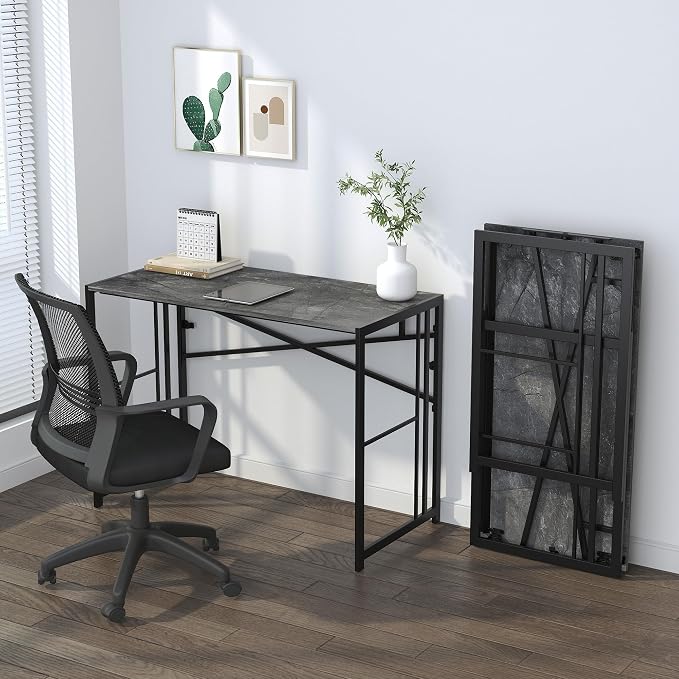 Lutown-Teen Folding Desk 40 inch Writing Gaming Computer Camping Desk, No Assembly Required Home Office Table, Grey