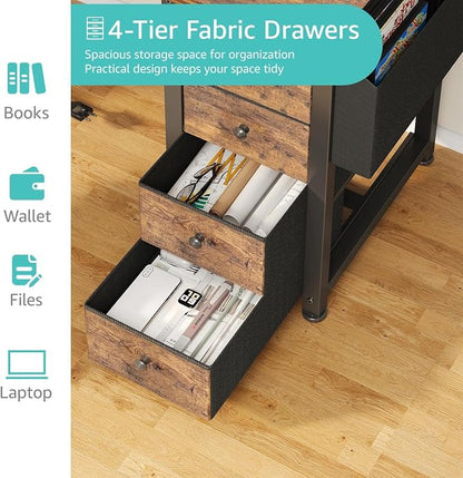 Lufeiya L Shaped Computer Desk with Drawers & Storage Shelves, 55 Inch Corner Desk with Power Outlet for Home Office Bedroom, L-Shaped Teen PC Gaming Desks with Fabric Drawer, Rustic Brown