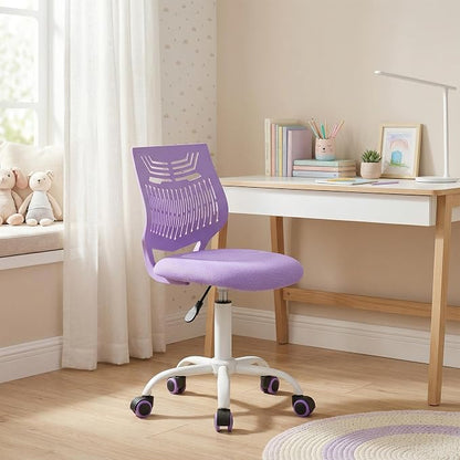 FurnitureR Desk Chair, Armless Home Office Task Chair with Mesh Padded Cushion, Swivel Study Computer Chair with Rolling Wheels for Children Kids Teens Students, Purple