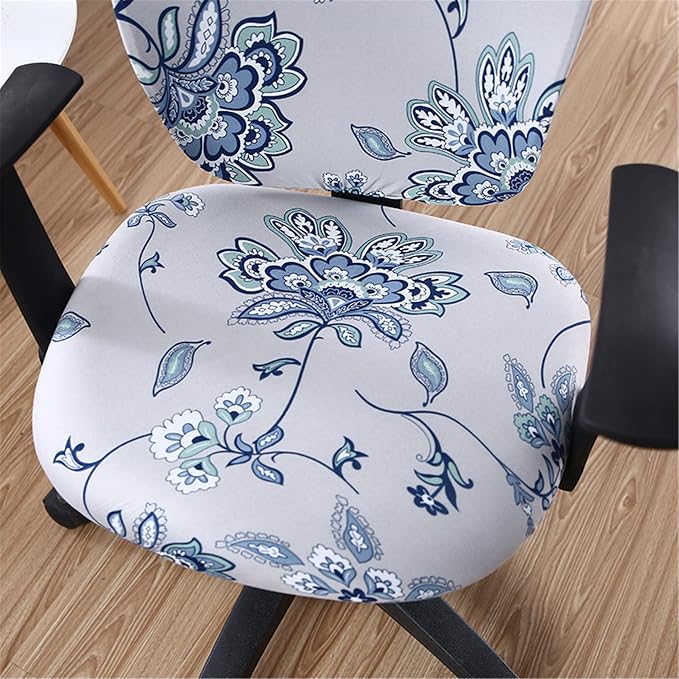 Jinzio Computer Office Chair Cover - Split Protective & Stretchable Cloth Polyester Universal Desk Task Chair Chair Covers Stretch Rotating Chair Slipcover (Light Grey Mimosa)