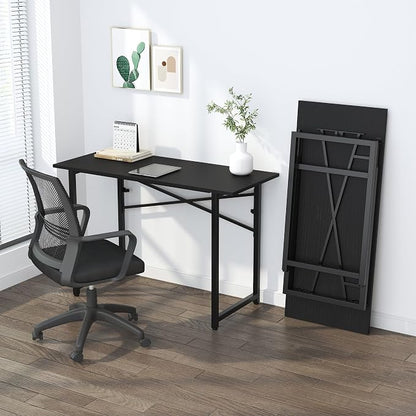 Lutown-Teen Folding Computer Desk 47 inch Writing Gaming Computer Camping Table, No Assembly Required Home Office Desk, Black