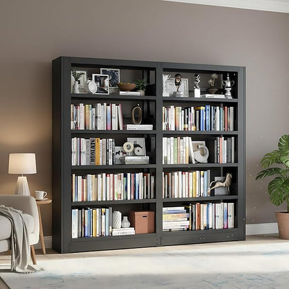 Bookshelf, Heavy Duty Metal Book Shelf, Industrial Tall BookShelves with Adjustable Shelves, 280lbs Shelf Capacity, Large Office Bookcase, Display Book Organizer for Living Room Library - 1+1 Set