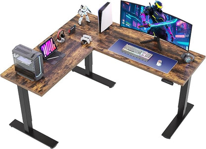 SANODESK L Shaped Standing Desk Adjustable Height, Electric Corner Standing Desk, 71 x 63 inch Sit Stand Computer Table with Splice Board, Rustic Brown