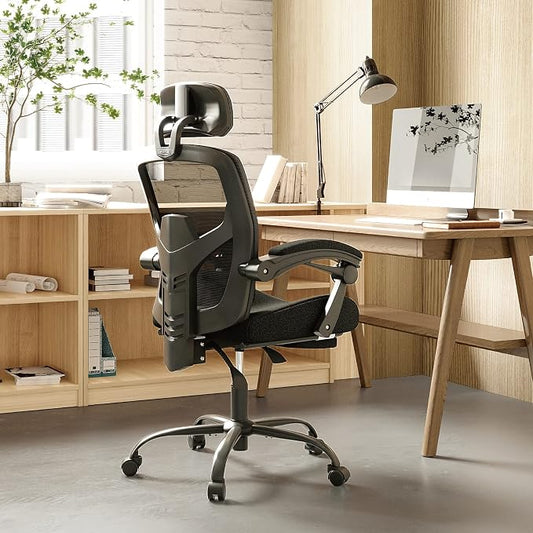 DUMOS Office Desk Computer Chair with Footrest, Ergonomic Mesh Swivel Gaming Chair with Rolling Wheels, Comfortable Headrest, Lumbar Support, Comfy for Home, Office, Task, Student, Inky