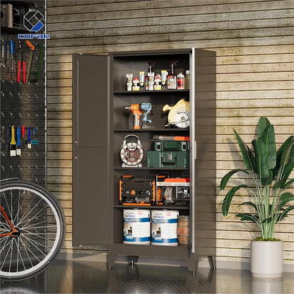 COFaR Metal Pantry Cabinet with Doors, Farmhouse 71'' Tall Storage Cabinet with 4 Adjustable Shelves, Kitchen Pantry Cabinet for Dinning Room, Garage, Laundry, Bathroom, Black 5-Tier