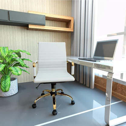 LeisureMod Harris Modern Ergonomic Executive Office Chair, High-Back Leather Conference Desk Chair with Adjustable Height, Tilt Control, 360° Swivel & Gold Frame for Home Office