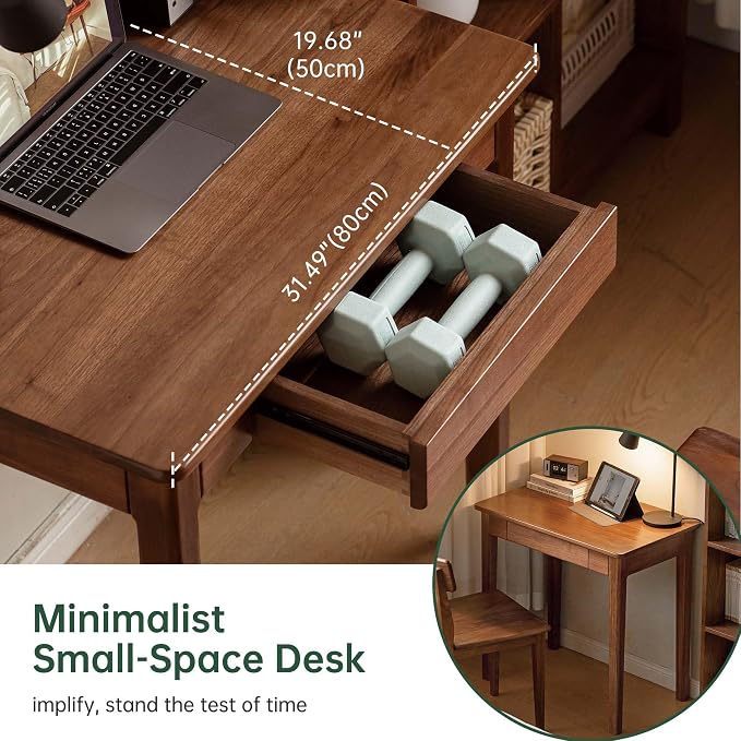 Walnut Solid Wood Desk, Mid-Century Modern Home Office Computer Desk with Drawers, Writing Table for Study, Bedroom & Workstation 39.37" W