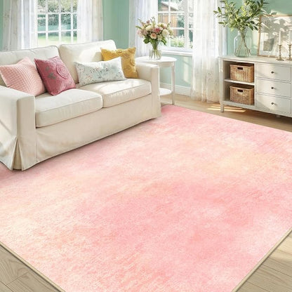 RELEANY Washable Area Rugs 6'x9' Non-Slip Modern Abstract Soft for Living Room Entryway Bedroom Kitchen, Print Pattern, Light Pink