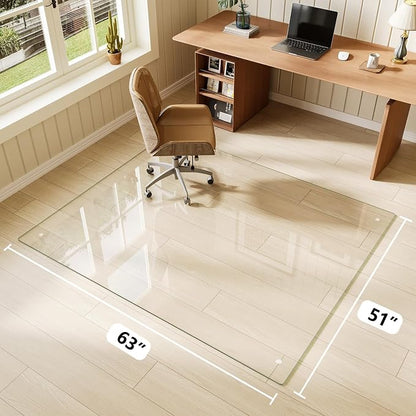 Glass Chair Mat 51" x 63" Heavy Duty Tempered Glass Office Chair Mat, Glass Floor Mat with Round Corner and Polished Edge for Smooth Glide, Office Chair Mat for Carpet, Hardwood Floor