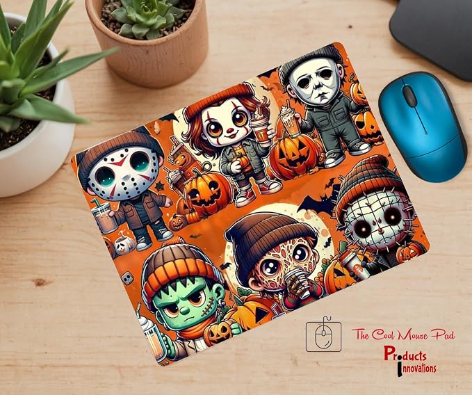 Little Horror Movie Villains Mouse Pad, Orange, Non-Slip Rubber, 9.45x7.87 inches, Gaming