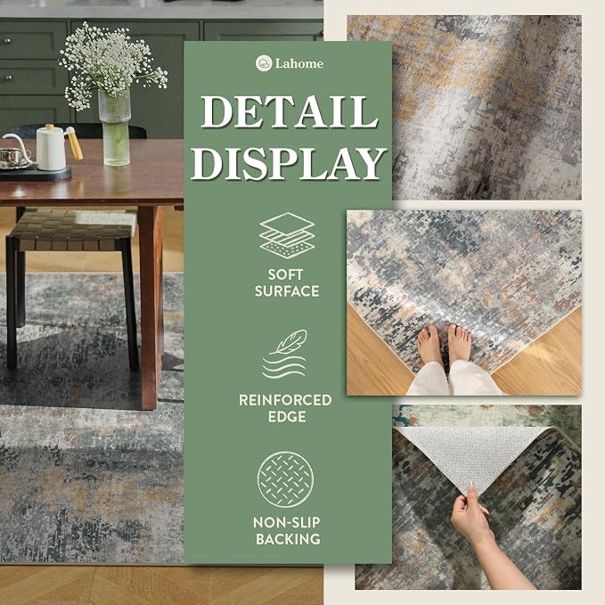 Lahome Modern Abstract Area Rug 6x9 Rugs for Living Room, Washable Accent Bedroom Rug Low Pile Non Slip, Grey Soft Indoor Contemporary Carpet for Dining Room Table Apartment