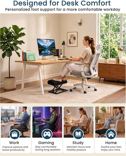 Truly Infinite Height Adjustable Footrest｜No Bending Needed—Foot Step-to-Adjust｜2.7"-13.1" Height｜Washable｜Foot Rest Stool for Under Desk at Work, Office/Home/Gaming/Study Desk Essentials