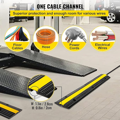 Happybuy 4 Pack of 1-Channel Rubber Cable Protector Ramps Heavy Duty 18000Lbs Load Capacity Cable Wire Cord Cover Ramp Speed Bump Driveway Hose Cable Ramp Protective Cover | Heavy Duty, 18000Lbs Load Capacity, Speed Bump Driveway, Hose Cable Ramp
