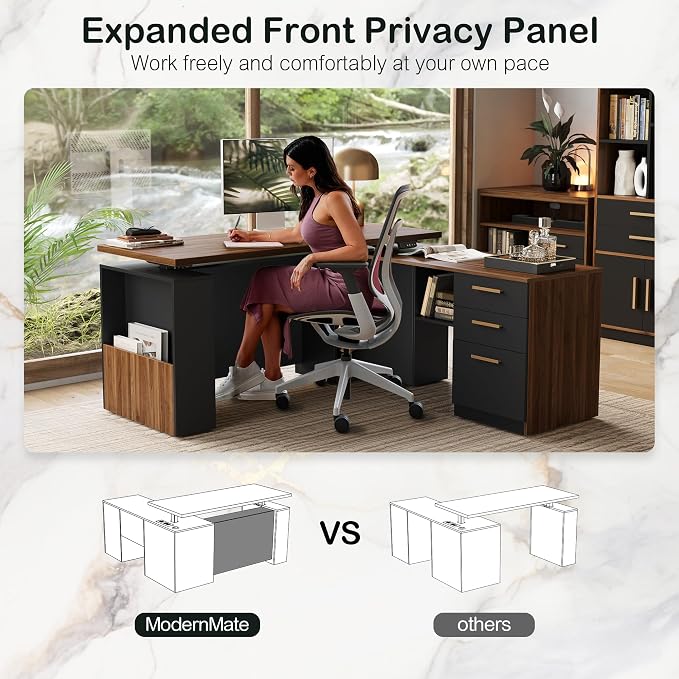 ModernMate Furniture Sets, 63" Standing Desk with 59" Bookshelf and 2 Drawer lateral File Cabinet, Home Office Furniture Set, Black Walnut