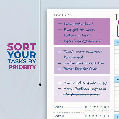 Weekly Planner Pad - Undated Planner - To Do List Notepad - Habit Tracker - 11 x 8.5" - 52 Tear-Off Sheets - Daily Planner Undated for Home Work Office Business - Goal Planner - Cute Planner (Purple)