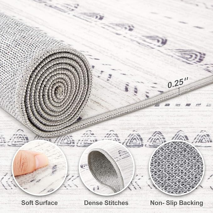 Area Rug Living Room Rugs: 12x18 Large Soft Machine Washable Boho Moroccan FarmNeutral Stain Resistant Indoor Floor Carpet for Bedroom Under Dining Table Home Office Decor-Boho Grey