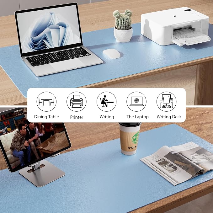 Aothia Faux Leather Desk Mat, Waterproof Desk Pad (Sky Blue, 36" x 17) | One large surface for your keyboard, laptop and mouse, reducing desktop clutter without a separate mouse pad