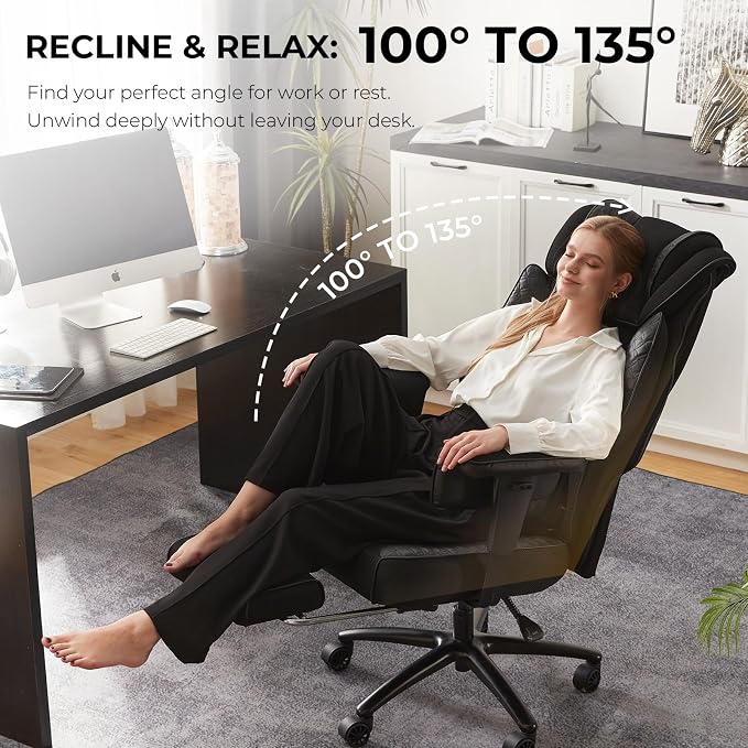Dowinx Big and Tall Office Chair 400 Lbs with Rotating Massage Lumbar Support, Wide Thick Seat Cushion and Adjustable Armrest,Mesh Computer Gaming Chairs with Footrest,Black