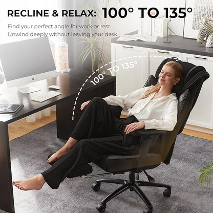Dowinx Big and Tall Office Chair 400 Lbs with Rotating Massage Lumbar Support, Wide Thick Seat Cushion and Adjustable Armrest,Mesh Computer Gaming Chairs with Footrest,Black