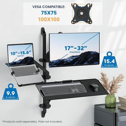 Mount-It! Ergonomic Laptop Arm for Wall or Pole Mounting, Full Motion Adjustments, Versatile Design, Easy Installation