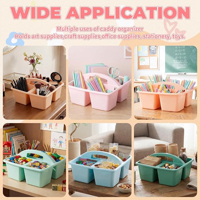 Kathfly 18 Pack Classroom Caddy Organizer with Handle, Plastic Art Craft Cleaning Caddy Bulk, Small Multipurpose Supply Organization Storage Basket for Table Desk Office Pencil Teacher (Morandi Color)