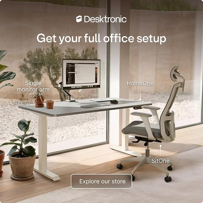 Desktronic HomeOne Standing Desk 60x30 — Ergonomic Sit Stand Home Office Desk, Made in Europe, Electric Dual Motor Height Adjustable, USB & USB-C Charging, Wobble-Free, Touchscreen, 3 Memory Presets