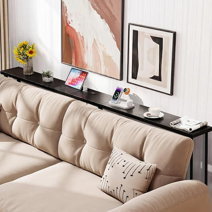 GRLEAF 70" Sofa Table with Built-in Power Strip (4 AC Outlets & 4 USB Ports) – 4.9ft Power Cord, Metal Frame, Easy Assembly, Long Couch Table Behind Sofa, Hallway, Living Room and Home Office | Black