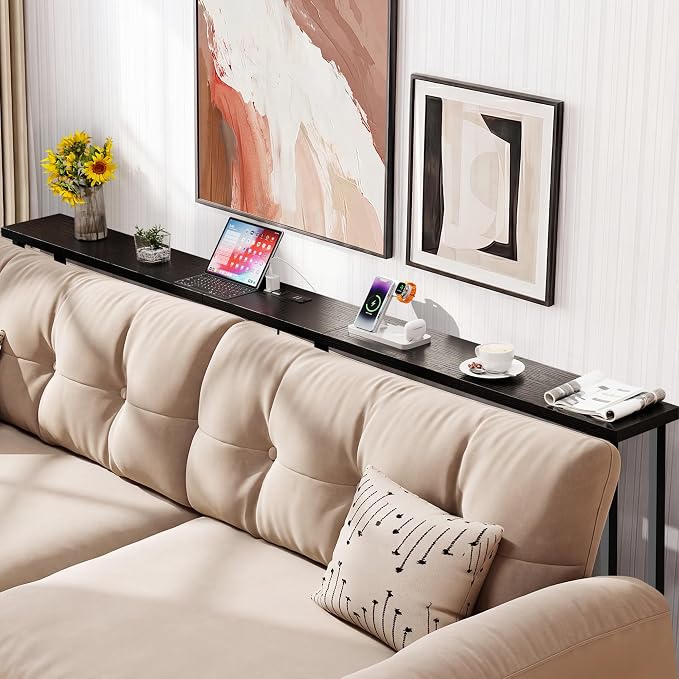 GRLEAF 78" Sofa Table with Built-in Power Strip (2 AC Outlets & 2 USB Ports) – 4.9ft Power Cord, Metal Frame, Easy Assembly, Long Couch Table Behind Sofa, Hallway, Living Room and Home Office | Black