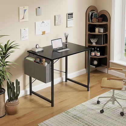 NEWBULIG Small Computer Desk for Bedroom 32 Inch Home Office Desks for Small Spaces Writing Gaming Work Study Table with Storage Bag Black