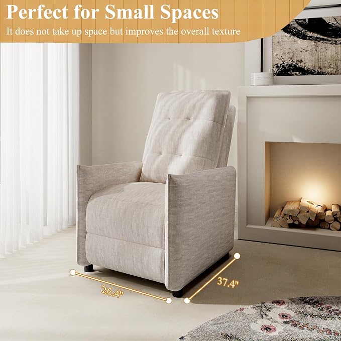 Recliner Chair for Women, Small Recliners for Small Spaces with High Back, Manual Push Back Nursery Chair Overstuffed High-Density Foam for Nursing Bedroom Living Room (Beige)