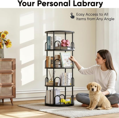 4 Tier Rotating Bookshelf Tower for Kids, Small Narrow Corner Book Shelf for Childrens, Toddler, Nursery Bookcase for Toy, Lego Dispaly Shelf for Bedroom Living Room Office Kitchen Shelf Tower