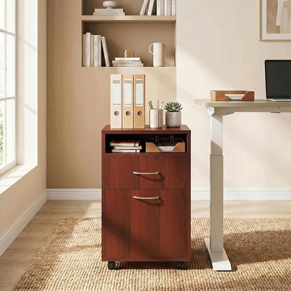 HOMCOM Mobile Storage Cabinet Organizer with Drawer and Cabinet, Printer Stand with Castors, Brown