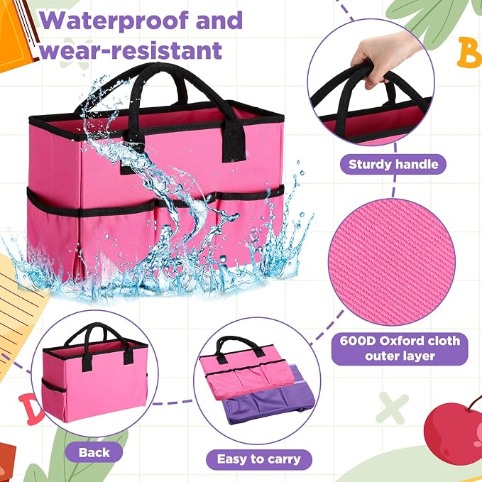 Tellingyou 2 Pcs Art Craft Tote Bag Teacher Craft Organizers and Storage Bag Desktop Tote Supply 600d Oxford Classroom Organizer Caddy Gift for Crafters Christmas Office(Purple, Rose Red)