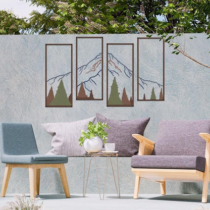 ruelen 4 Pcs Metal Mountain and Forest Wall Decor Colorful Landscape Mountain Wall Art Pine Tree Forest Wall Decoration Rustic Nature Wall Decor for Living Room Home Office Bathroom Indoor (Middle)