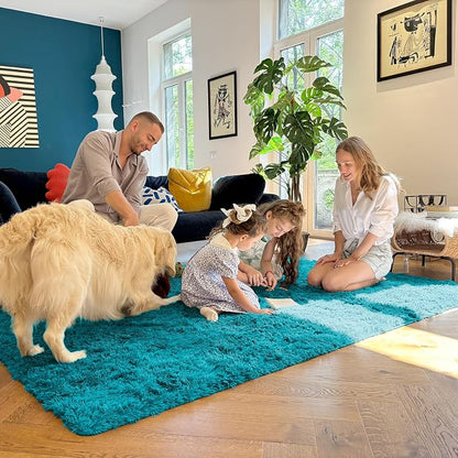 OLANLY 2x8 Machine Washable Runner Rugs for Hallway, Soft Fluffy Shaggy Bedside Rugs for Bedroom, Living Room, Indoor Floor Carpet for Kids Girls and Boys, Nursery Rooms, Home Decor Aesthetic, Teal