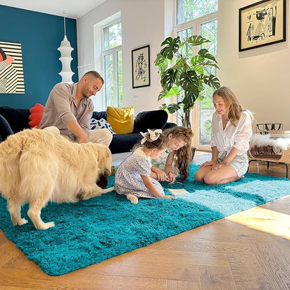 OLANLY 2x5 Machine Washable Runner Rugs for Hallway, Soft Fluffy Shaggy Bedside Rugs for Bedroom, Living Room, Indoor Floor Carpet for Kids Girls and Boys, Nursery Rooms, Home Decor Aesthetic, Teal