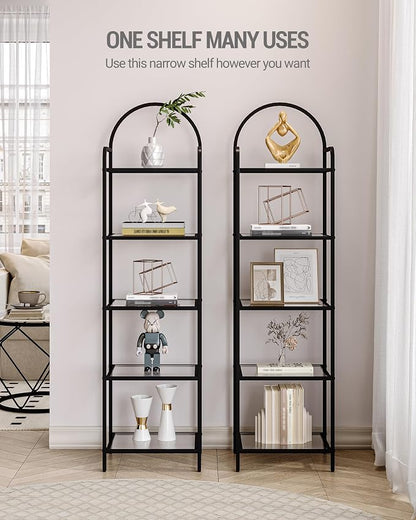 Hzuaneri Bookcase Bookshelf, Tempered Glass Bookshelves, Slim Shelving Unit for Bedroom, Bathroom, Home Office, Steel Frame, 6 Tier Black BC10601B