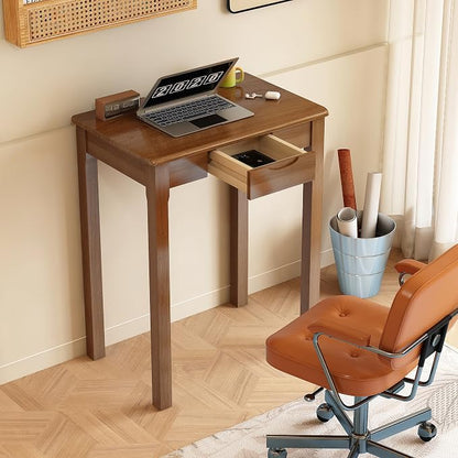 100% Solid Wood Desk with Drawers 24 x 16 Inch Mid Century Modern Desk Vintage Small Writing Wooden Desks for Small Spaces Bedroom, Living Room, Office