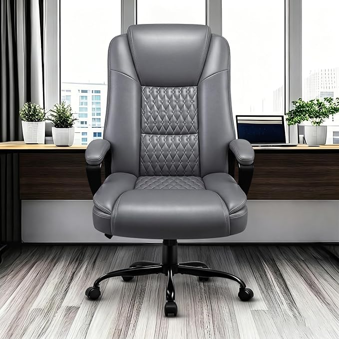 OFIKA Leather Office Desk Chair,Ergonomic Office Chair with Lumbar Support,Computer Chair,Executive Leather Chair with Padded Flip-up Arm,Adjustable Armrests, Black,275LBS