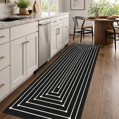 Latte&Fog 2x6 Runner Rug for Hallway Kitchen Washable Non Slip Runner | Washable, For Hallway Kitchen Laundry Room Entryway Beside, Non Slip, Low Pile, Stain Resistant, Soft, Indigo Black 2'x6'