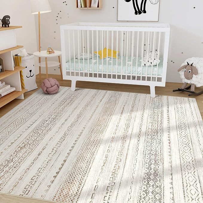 Nakagishi 10x14 Area Rugs Living Room: Washable Boho Large Neutral Modern Soft Stain Resistant Farmhouse Indoor Floor Rug Non-Slip Carpet for Bedroom Nursery Kids Playroom Office Dining Room- Colorful
