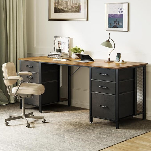 ODK 63 inch Computer Desk with File Drawers Cabinet, Modern Office Desk with Large Storage for Home Office, Study, Gaming, Vintage