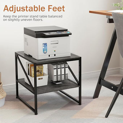 2-Tier Large Priner Stand with Storage Shelf, 20"×20" Under Desk Printer Table for Home Office, Mini Fridge Stand, End Table for Living Room, Heavy Duty Storage Rack for Scanner Fax Machine, Grey Oak