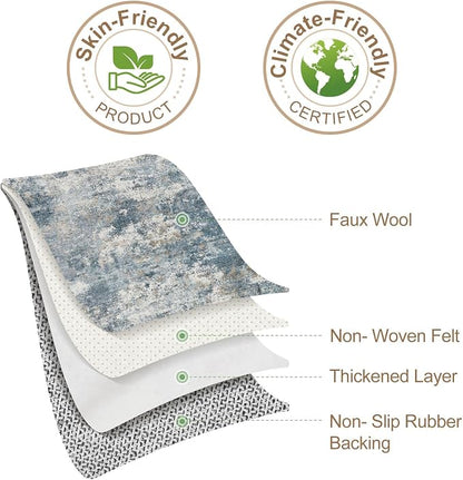 Nakagishi 5x7 Area Rugs Living Room: Washable Abstract Large Neutral Soft Rug Stain Resistant Modern Indoor Floor Non-Slip Carpet for Bedroom Nursery Kids Playroom Office Dining Room Dorm-Blue