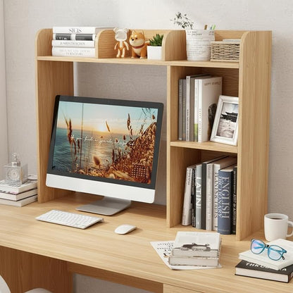 Tangkula Desktop Bookshelf, Countertop Storage Hutch with 5 Shelves for Computer Desk, 3-Tier Display Rack, Multipurpose Wood Storage Organizer for Dorm Office Home