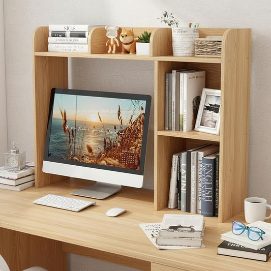 Tangkula Desktop Bookshelf, Countertop Storage Hutch with 5 Shelves for Computer Desk, 3-Tier Display Rack, Multipurpose Wood Storage Organizer for Dorm Office Home