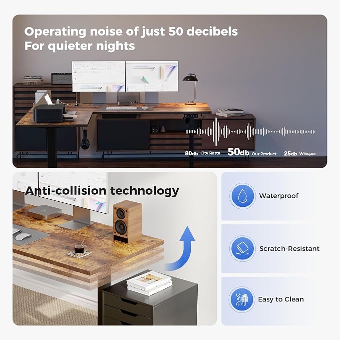 Agilestic Electric L Shaped Standing Desk 63 x 55 Inch with Power Outlet, Height Adjustable Corner Stand up Desk with Cable Management,Sit Stand Home Office Workstation with Splice Board, Rustic Brown