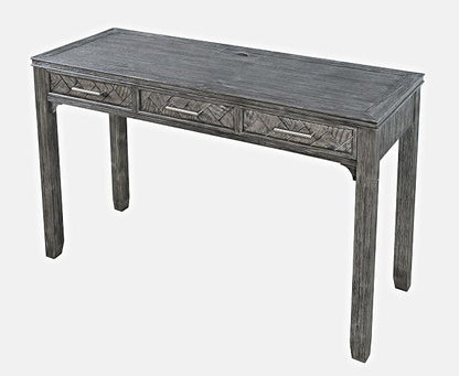 Jofran Mid-Century Modern Acacia Wood Writing Desk with 3 Drawers and USB Charging Port, 48 Inch Computer Desk for Home Office Work, Platinum
